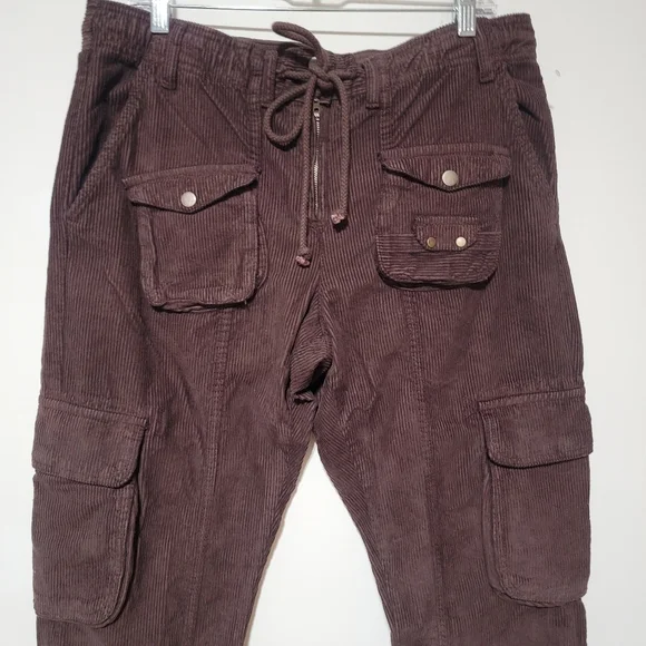 NEW Free People Tahiti Corduroy Cargo Boho Gorpcore Chocolate Brown Pants Size M - Picture 7 of 14
